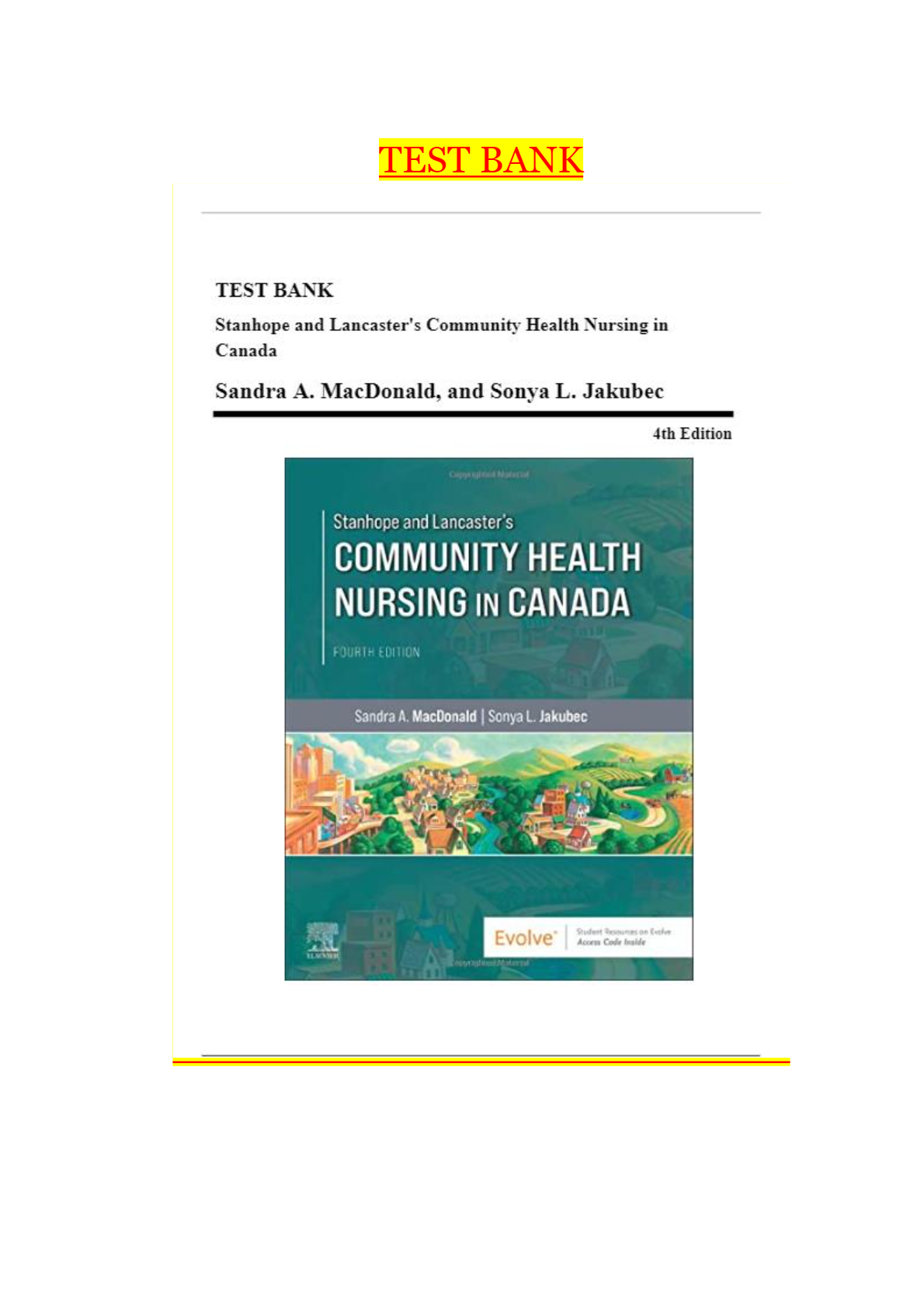 Stanhope and Lancasters Community Health Nursing in Canada, 4th Edition (MacDonald, 2022), Chapter 1-18 | All Chapters- testbank